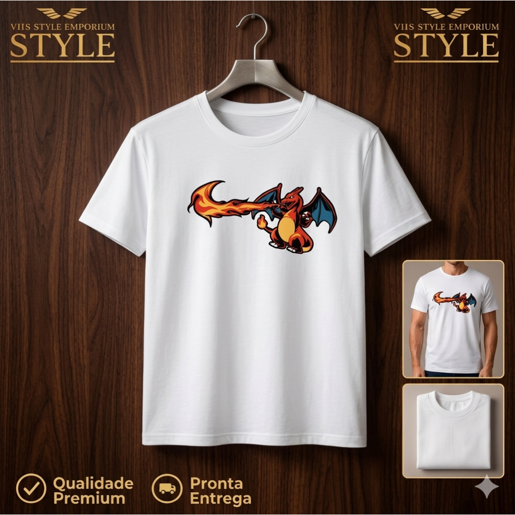 🔥 Camiseta Pokémon Charizard 🔥 – Streetwear Anime Geek Nerd Otaku Unissex 👕 | Presente⚡vhs style
