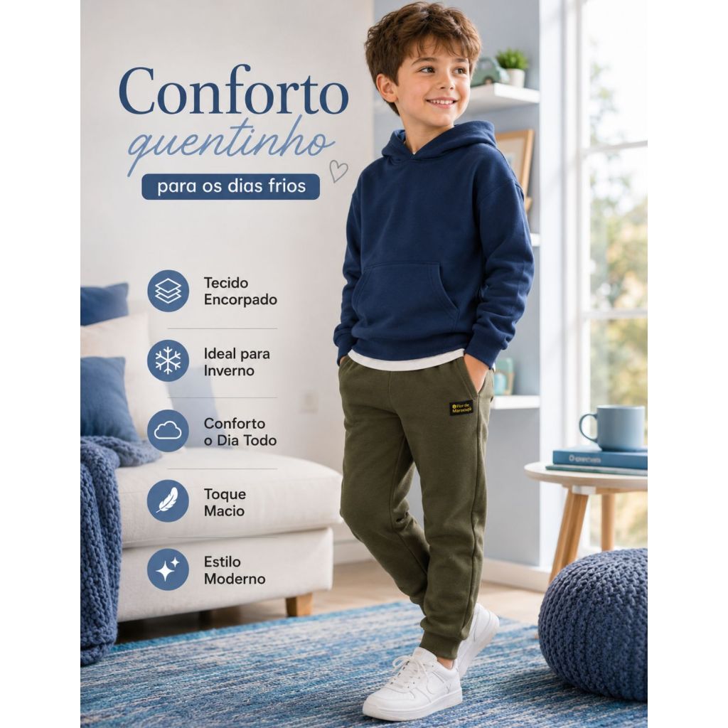 KIT Promocional 3 Calças de Moletom Frio Inverno Escolar estilo Juvenil Menino — imagem 2 de 2