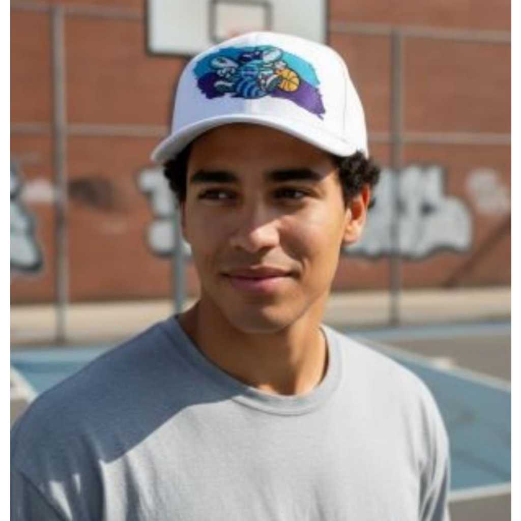Boné Snapback Aba Meia Curva Bordado Charlotte Hornets Retro Ajustável