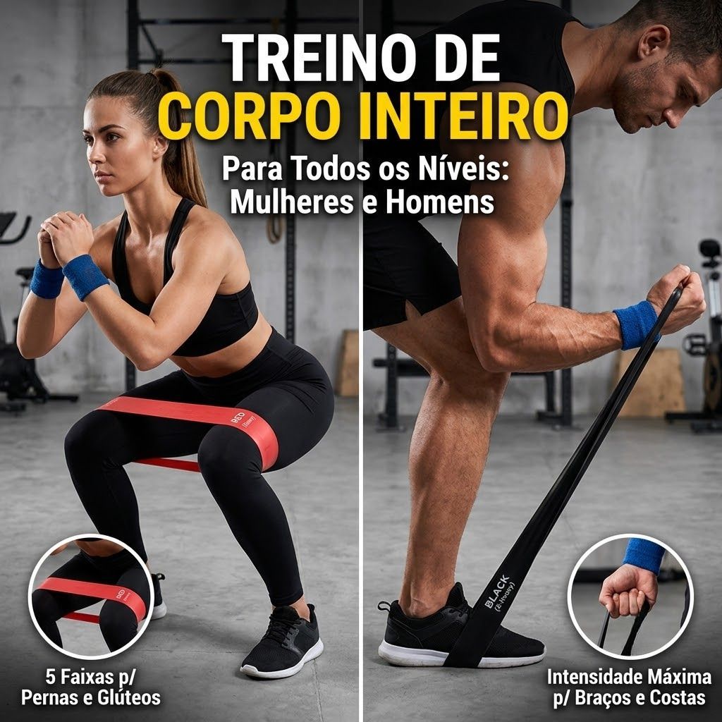 Conjunto 5 Faixas Elásticas Mini Band – Treino em Casa, Funcional e Fisioterapia