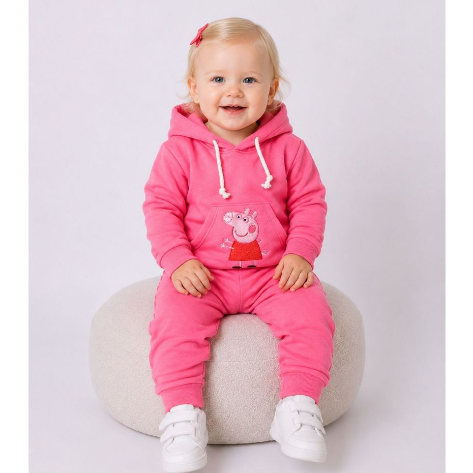 Stitch Conjunto Moletom Peppa  Angel Rosa Lillo e Stich Infantil Bebê 100% Algodão Flanelado com Capuz e Bolso Canguru