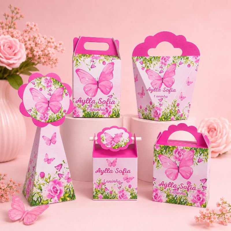 Kit Festa Jardim das Borboletas Personalizado | Sacolinhas e Caixinhas para Lembrancinhas | Nome e Idade