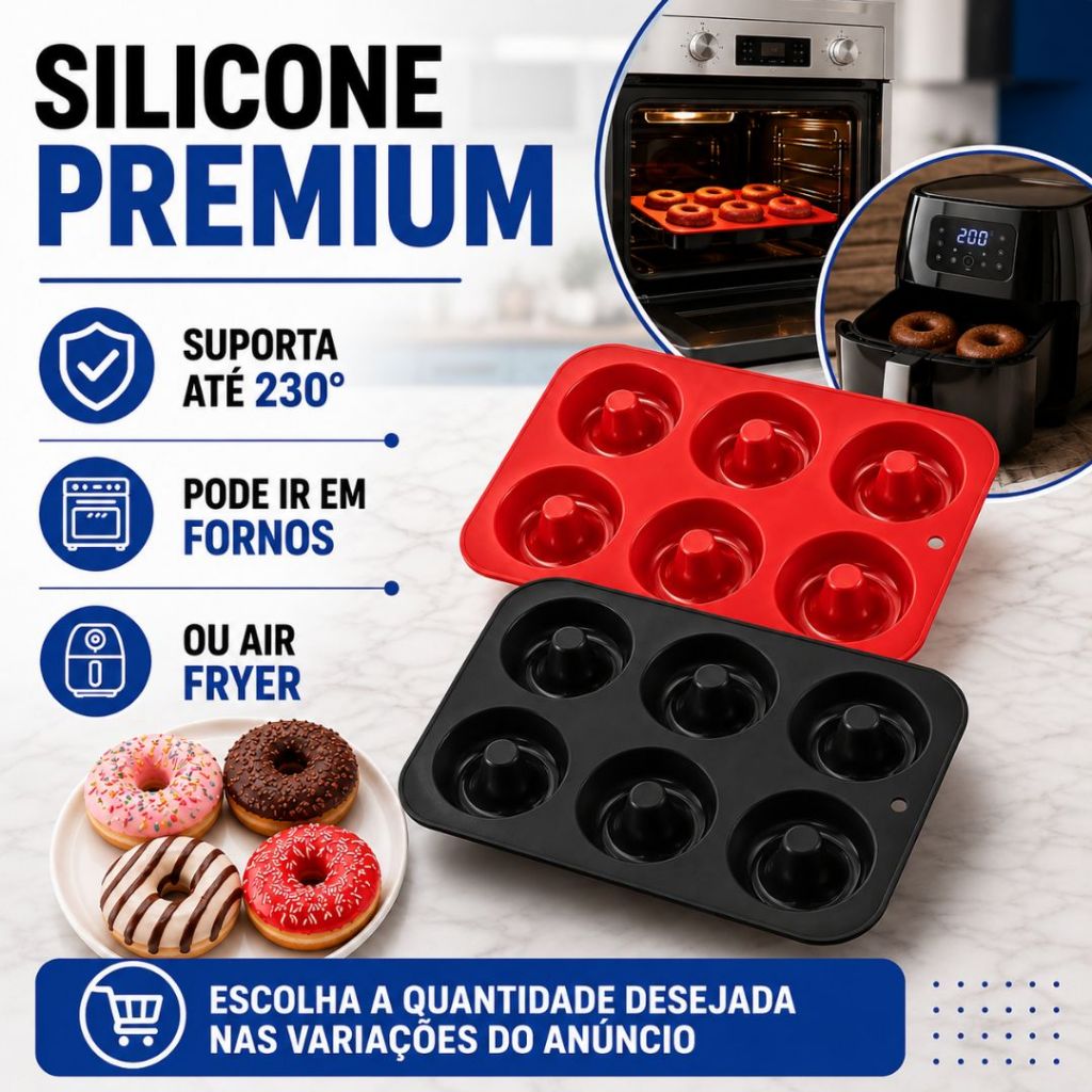 Kit Forma De Silicone Para Chocolate Mini Donuts Pudim Doce 6 Cavidades - Confeitaria e Culinária