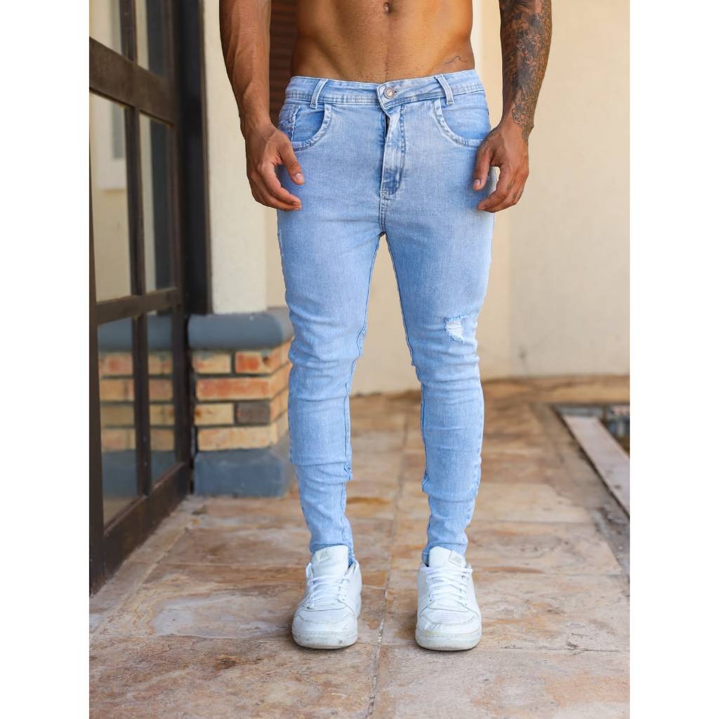 CALÇA MASCULINA JEANS JUVENIL ESTILOSA COM LYCRA