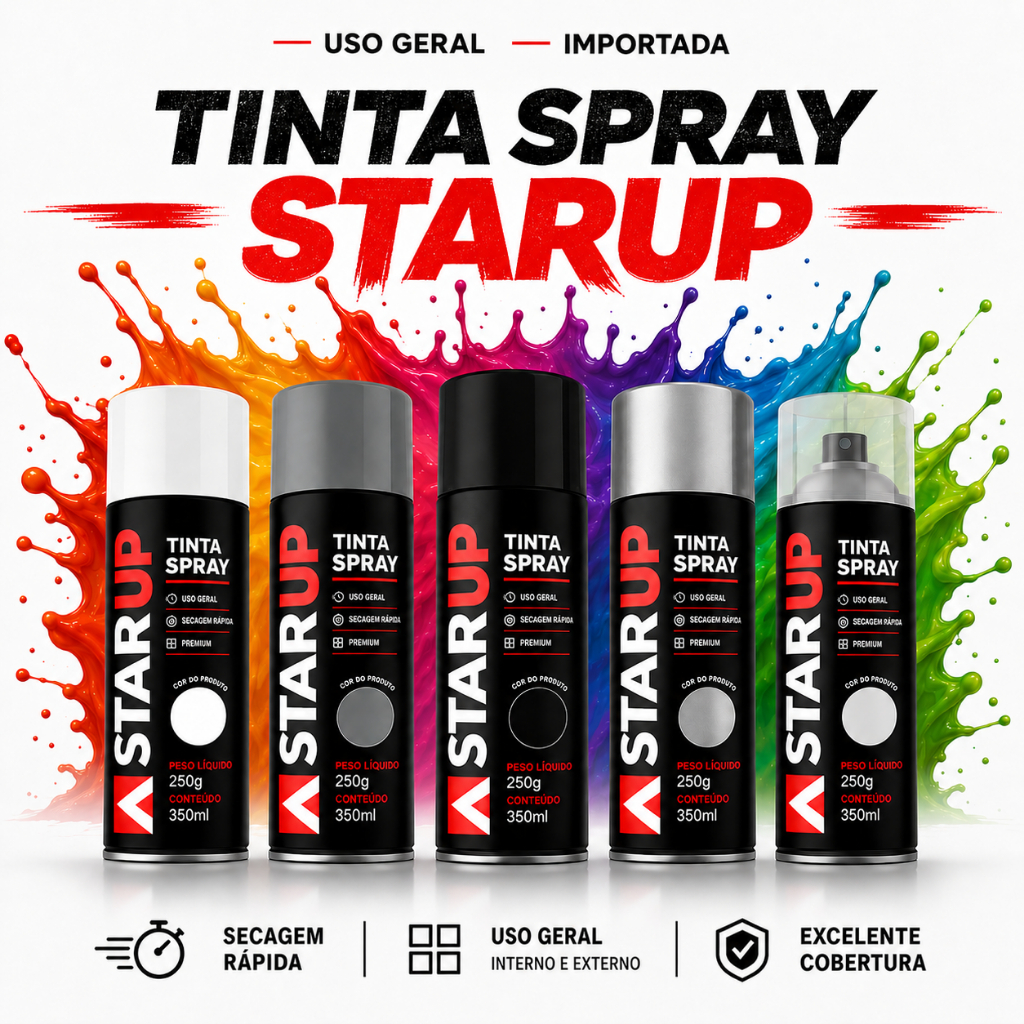 Kit 12 Tintas Spray Starup 350ml Uso Geral Automotiva Metal Madeira Plástico