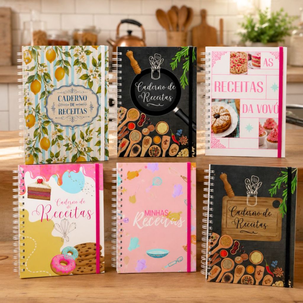Caderno de Receitas Personalizado Livro de Receitas Capa Dura com Dicas e Índice para 100 Receitas