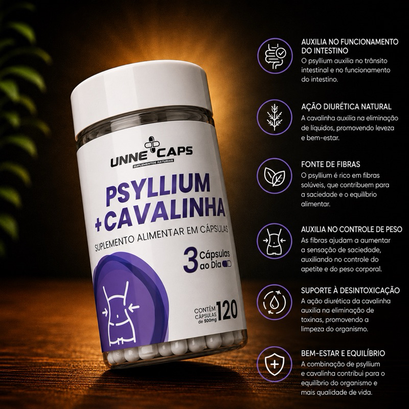 Psyllium + Cavalinha 120 Cápsulas | Fórmula Natural para Rotina Saudável e Bem-Estar Diário