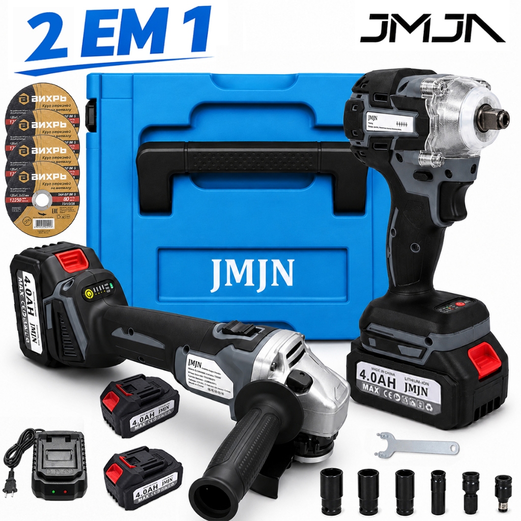JMJN Kit 2 em 1 Ferramentas 48V com 2 Baterias Esmerilhadeira Chave de Impacto S