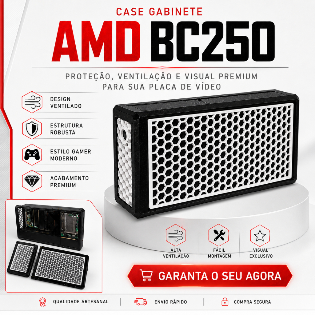 Case Gabinete BC250 Placa de Vídeo PS5 Gamer PETG Preto