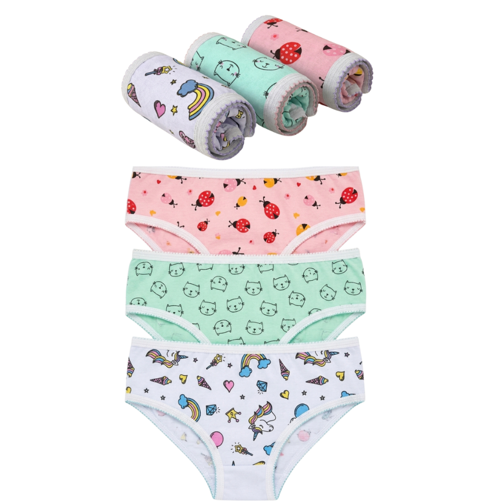 Kits 2,5,7 ou 10 Calcinhas Tanga Infantil Cobre Bumbum em Algodão Estampas Sortidas Menina 2 a 10 Anos