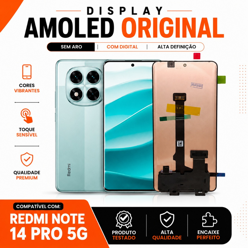 Tela Redmi Note 14 Pro 5G Display Amoled Original Frontal S/Aro Com Digital Oled