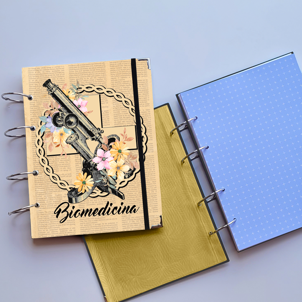 Caderno Argolado Biomedicina Vintage (Capa e Argolas) Universitário Colegial A5 Fichário