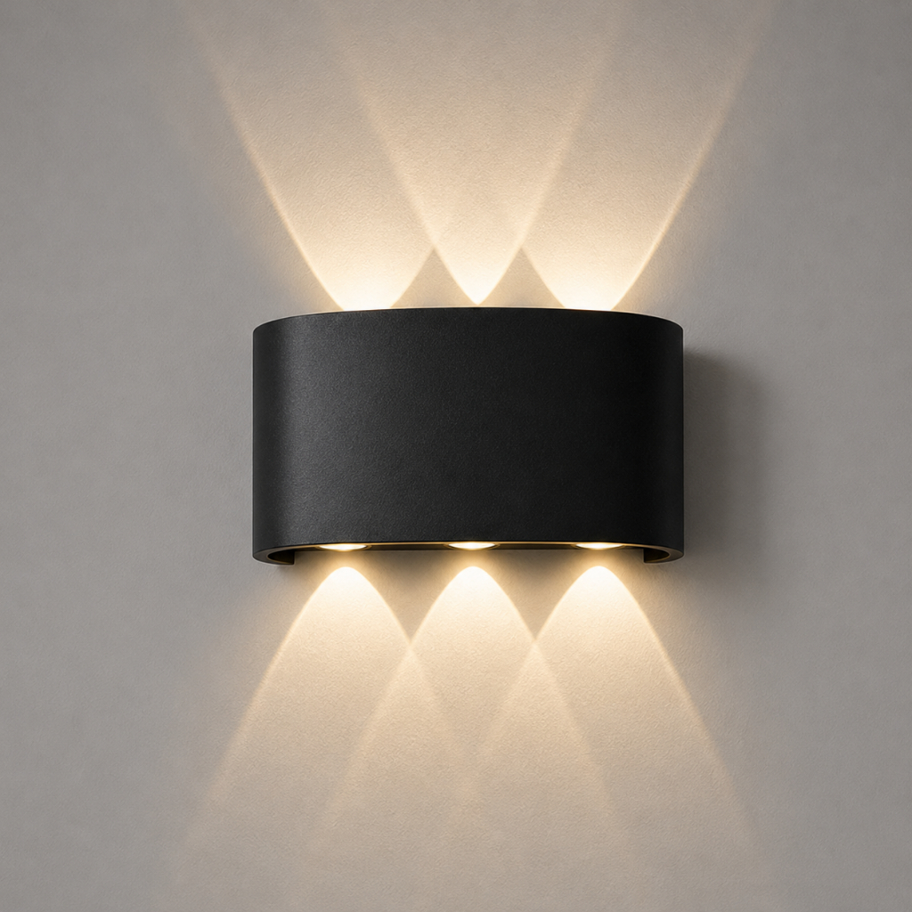 Arandela LED Meia Lua de Parede Luminária Fachos 6w Preta - Branco Quente Bivolt