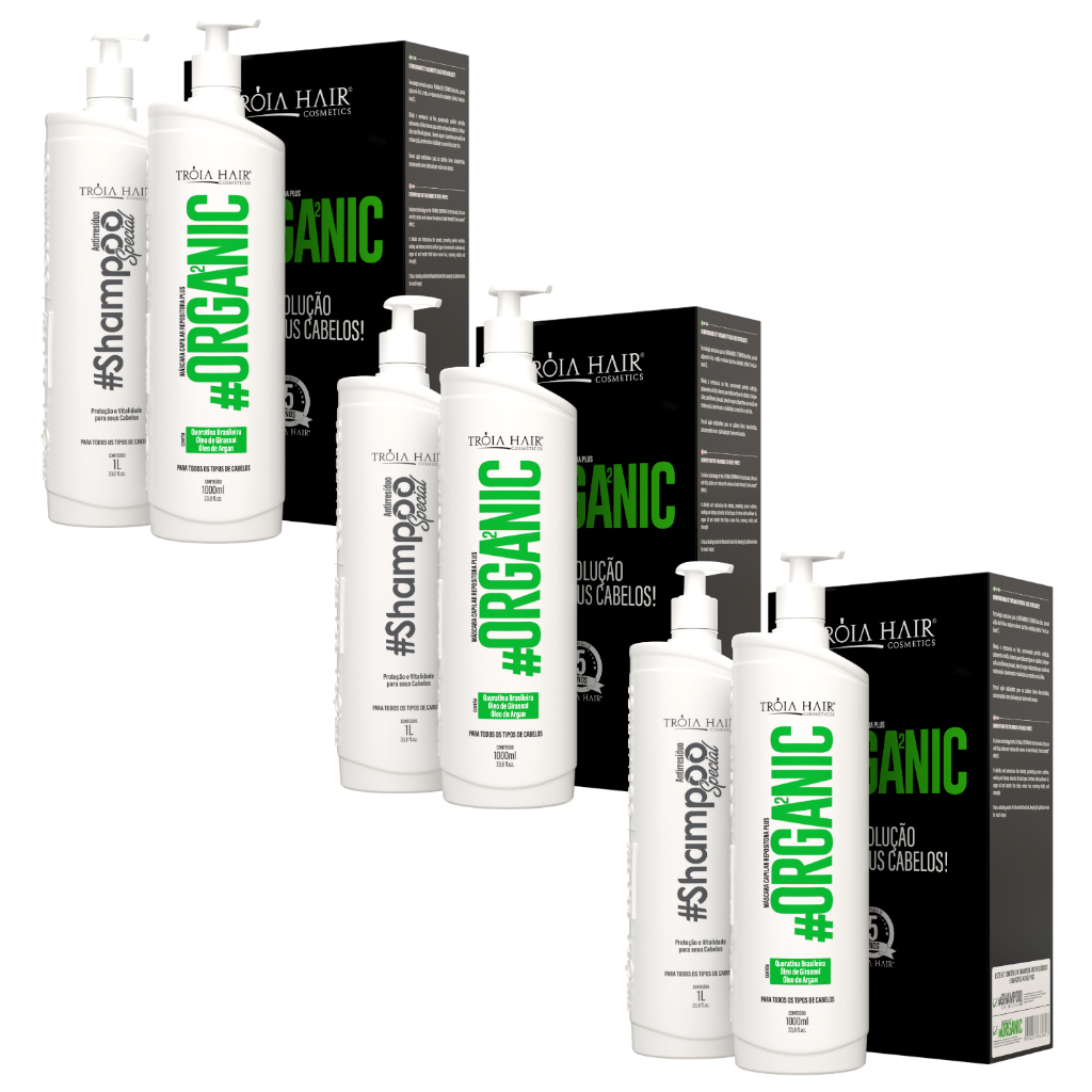 3 Kit Escova Progressiva Profissional  Organica Premium 6 X 1000ml Tróia Hair