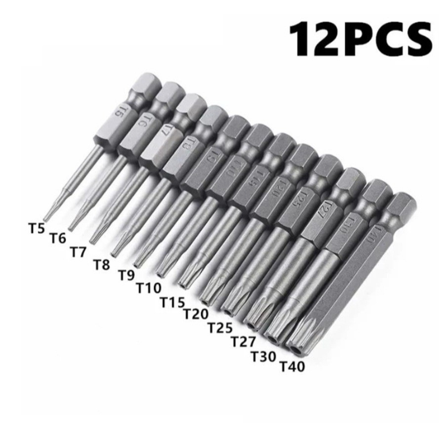 Kit 12 Bits Torx 50mm Longos T5 a T40 Para Parafusadeira Aço S2