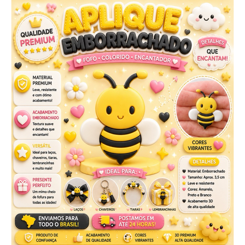Aplique Emborrachado 10 und Infantil Abelhinha Laços Tiaras Prendedores Artesanato DIY