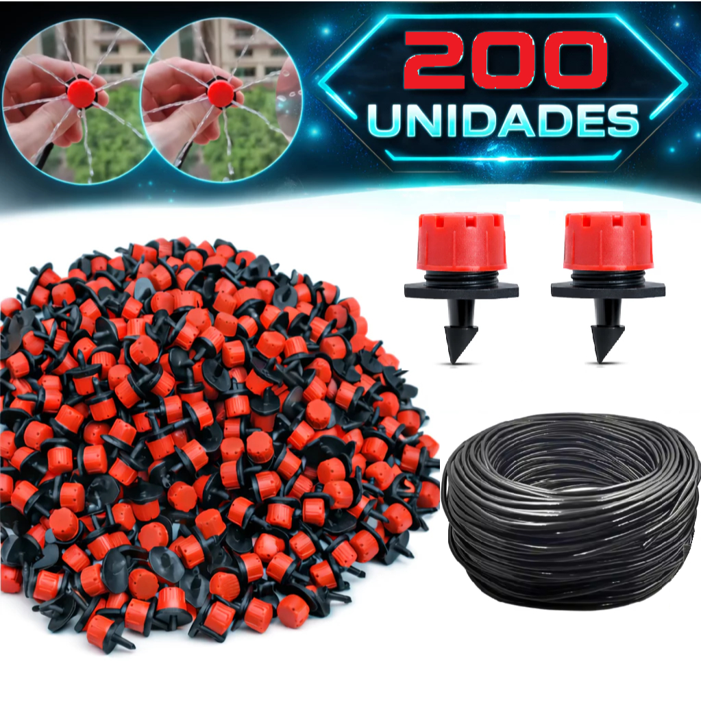 Kit 200 Gotejador Para Plantas Bico Irrigação de Jardim Regulável 70l/h Mangueira - OFERTA