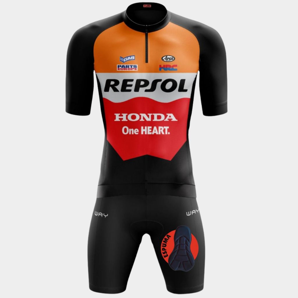 Conjunto de Ciclismo Masculino Camisa Repsol Pro e Bermuda Espuma