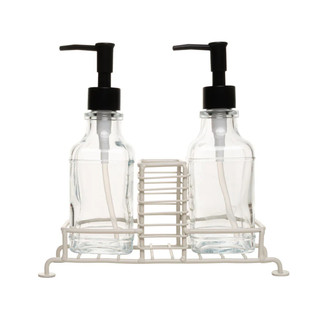 Porta Sabonete Líquido Duplo com Suporte para Esponja 280ml Preto Vidro Lyor - Dispenser Pia Cozinha Banheiro