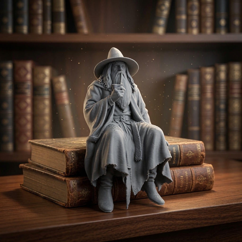 Escultura 3D Mago Sentado – Edição Sábio Antigo (Gandalf Style)