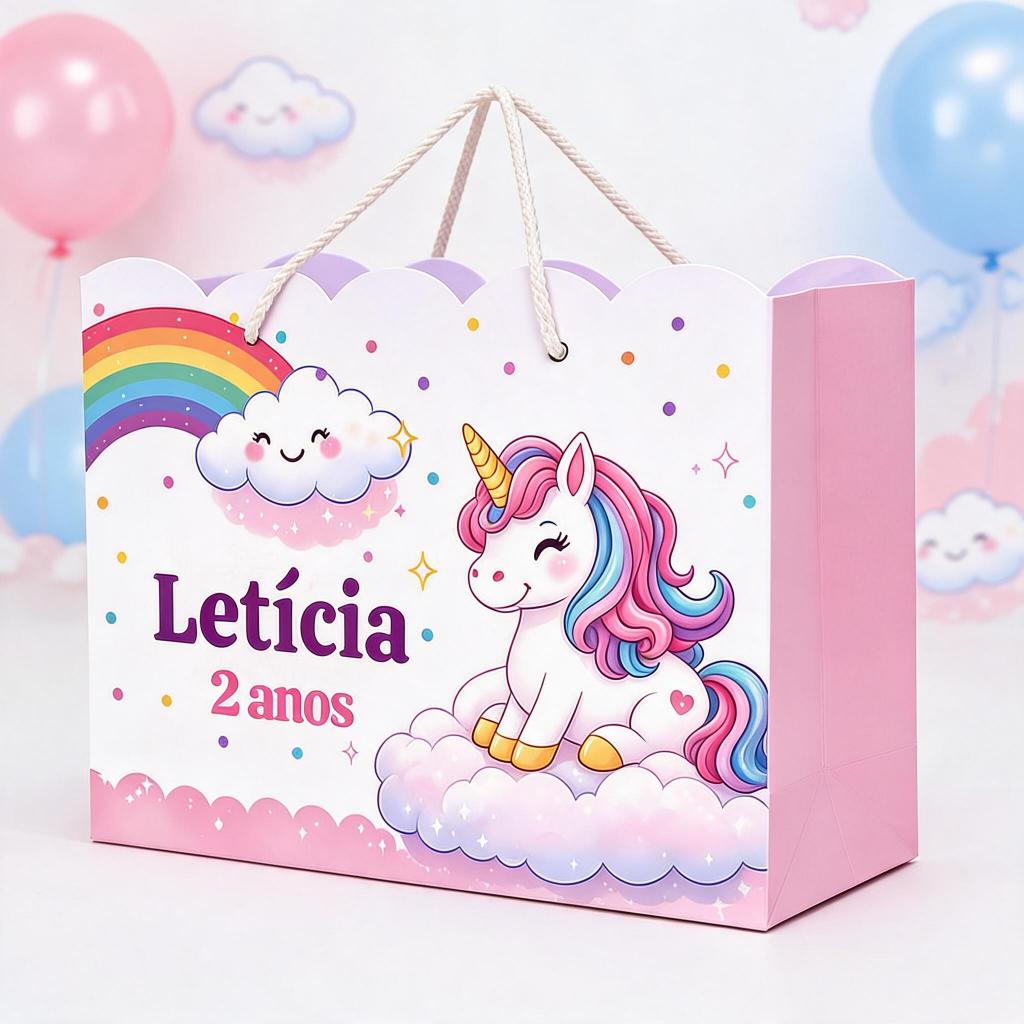 Sacolinha Unicórnio Personalizada Com Nome E Idade Lembrancinha Festa Infantil Pegue E Monte