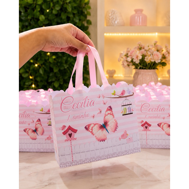 Sacolinha de Aniversário - Jardim de borboleta - Todos os temas- Lembrancinha personalizada
