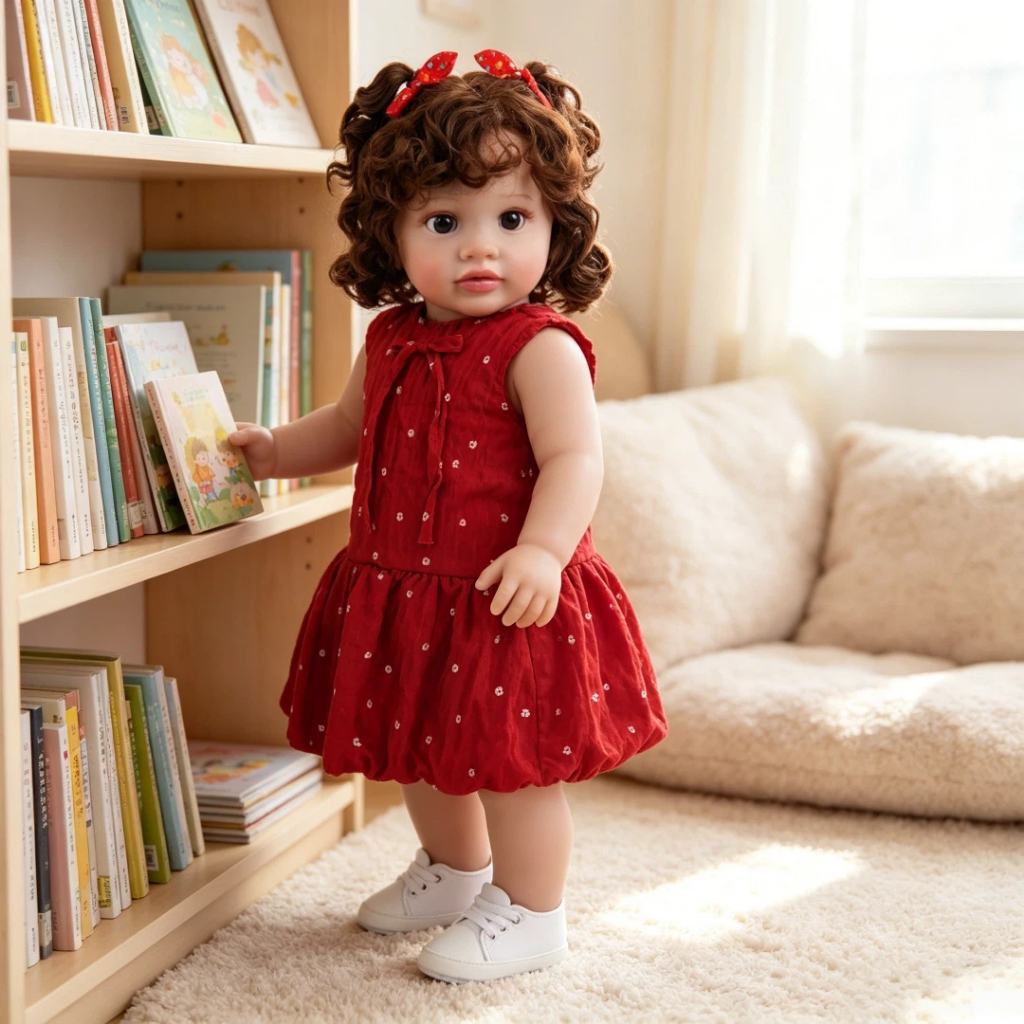 BRASTOY Bebê Reborn Corpo de Tecido Macio 65cm Menina Peso Real Olho Castanho Pr