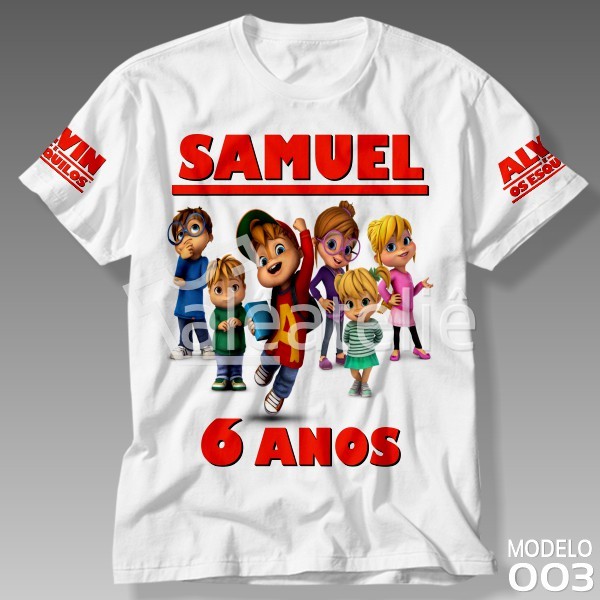 Camiseta Alvin Esquilos Esquiletes Festa Aniversário Infantil Personalizada T-Shirt Unissex