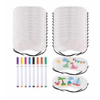 Kit 12 máscaras festa do pijama - para colorir com 12 canetas para tecido
