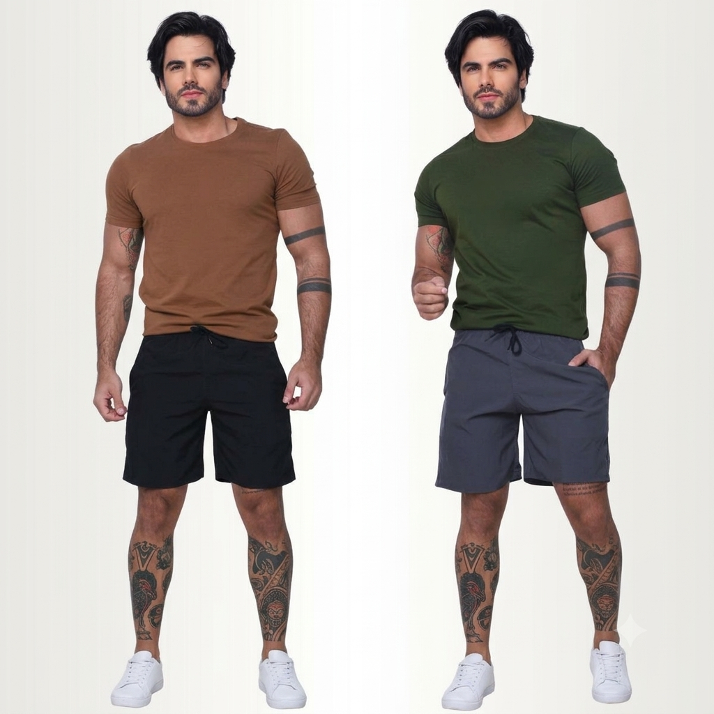 Kit 2 Shorts Bermuda Tactel com Elastano Academia Treino Praia Mauricinho Corrida