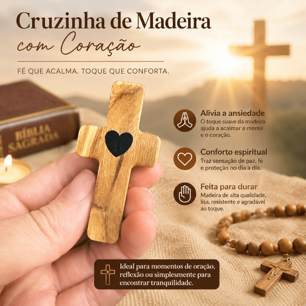 Cruz de Bolso Para Oração Madeira Natural Acalma