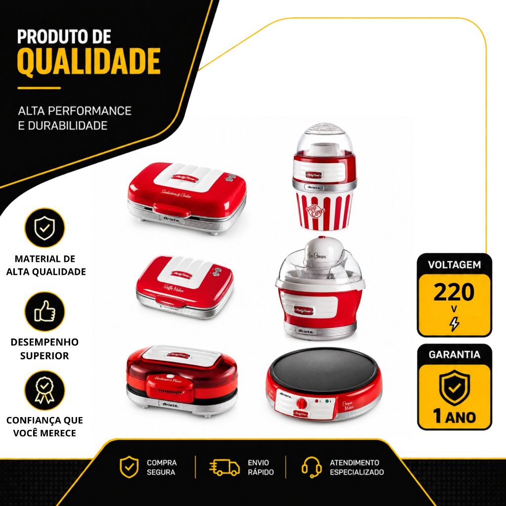 KIT DE 6 ELETROPORTÁTEIS ARIETE PARTY TIME RETRÔ VERMELHO 220V