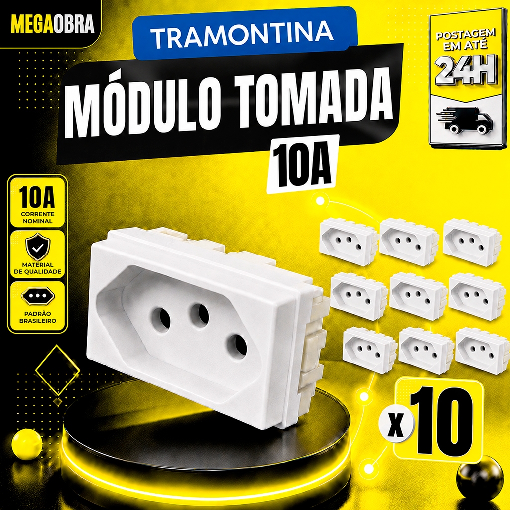 Kit 10 Módulo Tomada 10A Branco Tramontina Linha Aria Módulo 10 Amperes