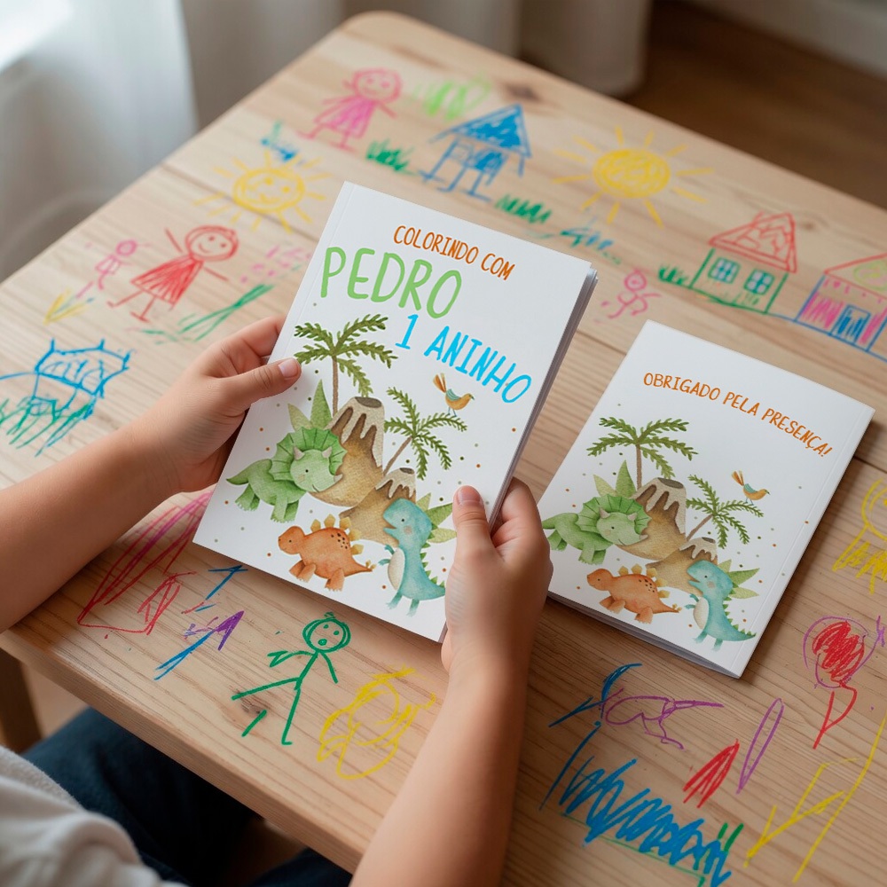 Lembrancinha Dinossauro Personalizada com Nome | Livro de Colorir Infantil Festa | 14x10cm | Envio Rápido