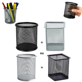Kit Porta Coneta Redondo Quadrado Aramado Lapis Objetos Mesa Escritório Porta Treco Metal Multiuso