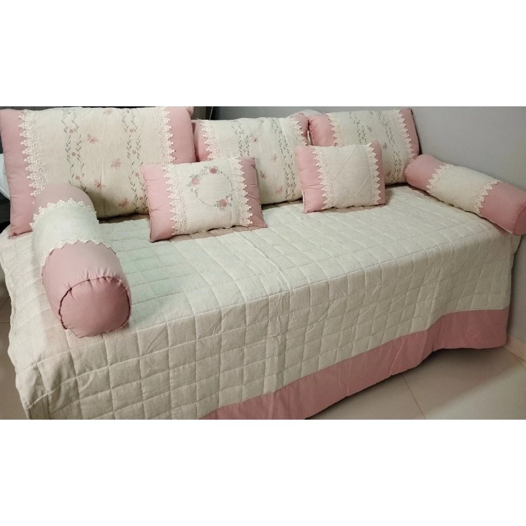 Kit Bicama Borboletas Maria Bordado 8 Peças Rose Blush com Linho