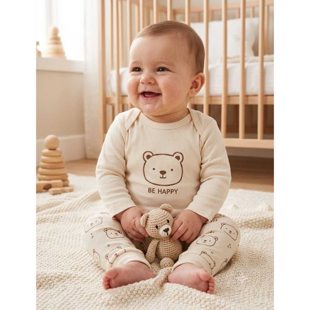 Kit 6 peças 3 Conjuntos Bebê Menino 3 Bodys  Manga Longa e 3 Calças Com Punho Mijão - Cores e Estampas Sortidas