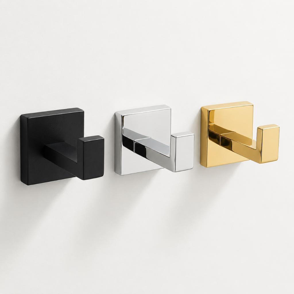 Ganchos De Parede Inox Banheiro Para Toalhas, Bolsas E Roupas, Preto Fosco/Cromada/Dourado