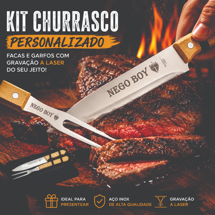 Kit Churrasco Personalizado Churrasco Acessórios Churrasqueiro  com  Garfo  Faca e Estojo Churrasco