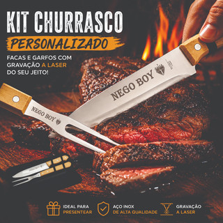 Kit Churrasco Personalizado Churrasco Acessórios Churrasqueiro  com  Garfo  Faca e Estojo Churrasco