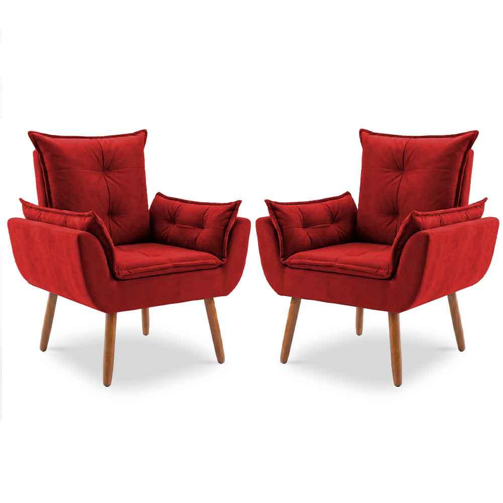 Combo de Duas Cadeiras Confortável Para Area de Estar Sala de Jantar Suede Vermelho Red