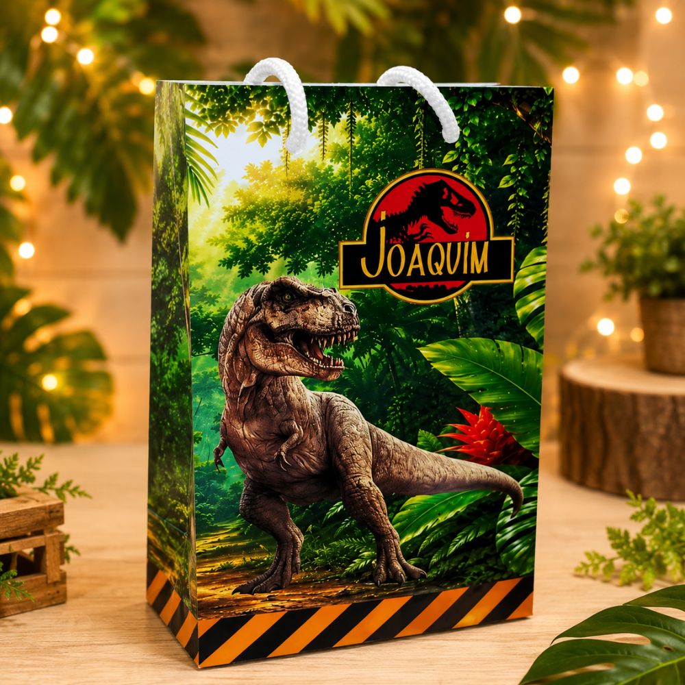Sacolinha Personalizada Jurassic Park Dinossauro | Lembrancinha Festa Infantil | Sacola Surpresa Personalizada