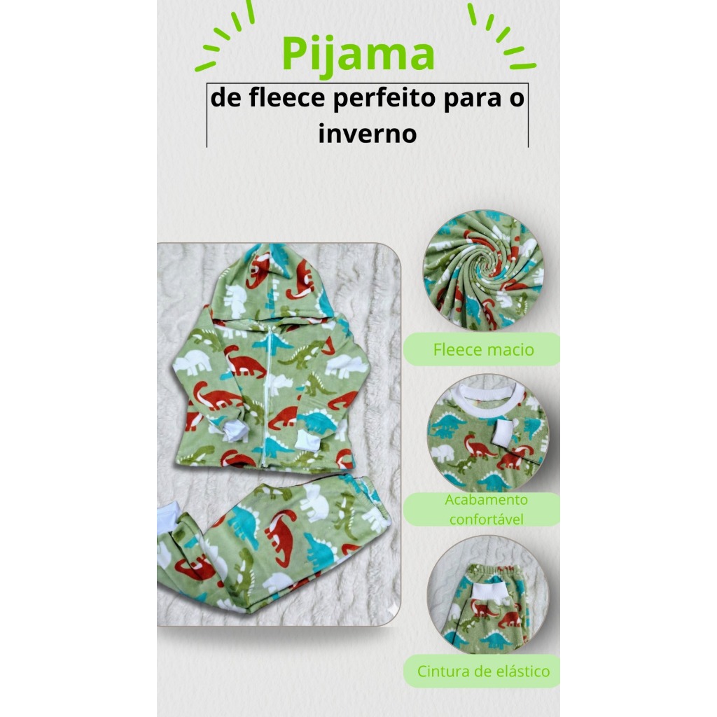 Conjunto Pijama Infantil Estampado Fleece Peluciado Quentinho Menino Inverno Confortável