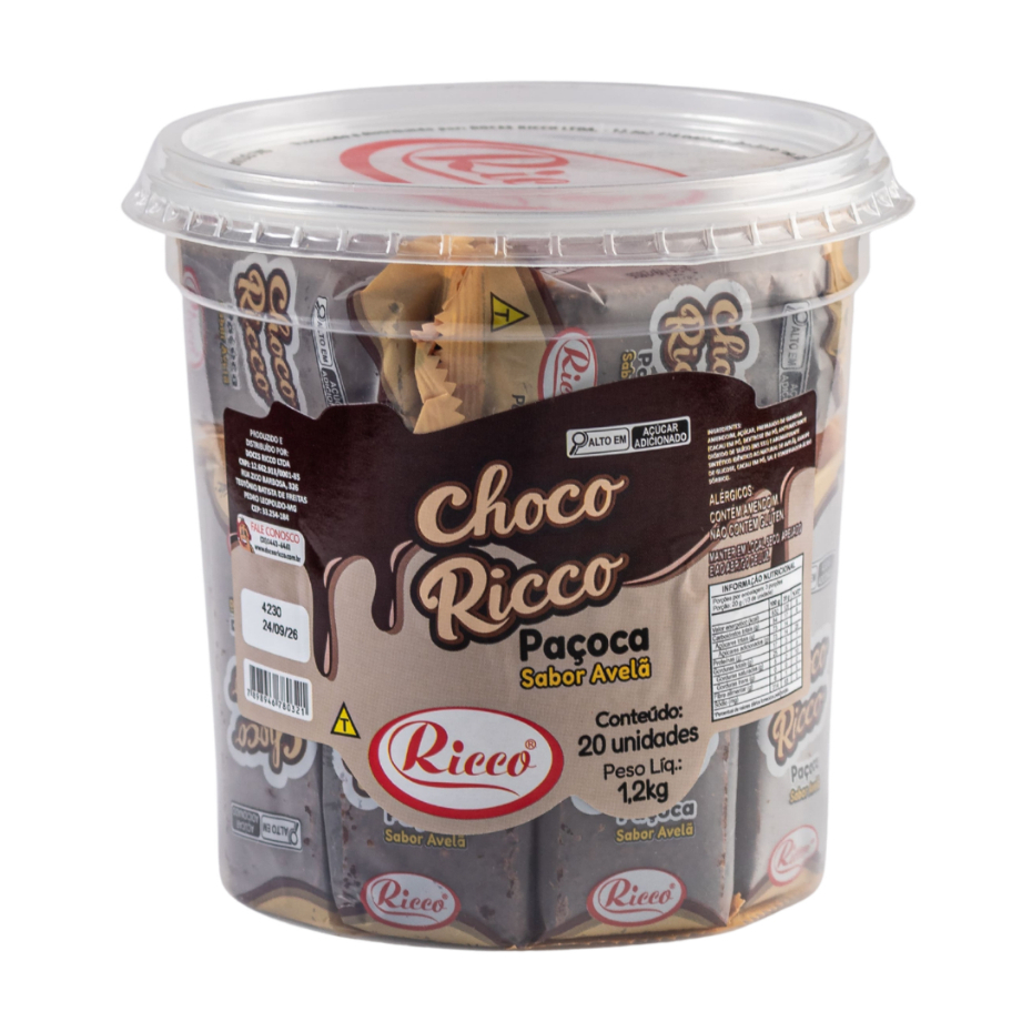Paçoca Com Avelã Pote C/20 Unidades 1,2Kg Doce Choco Ricco