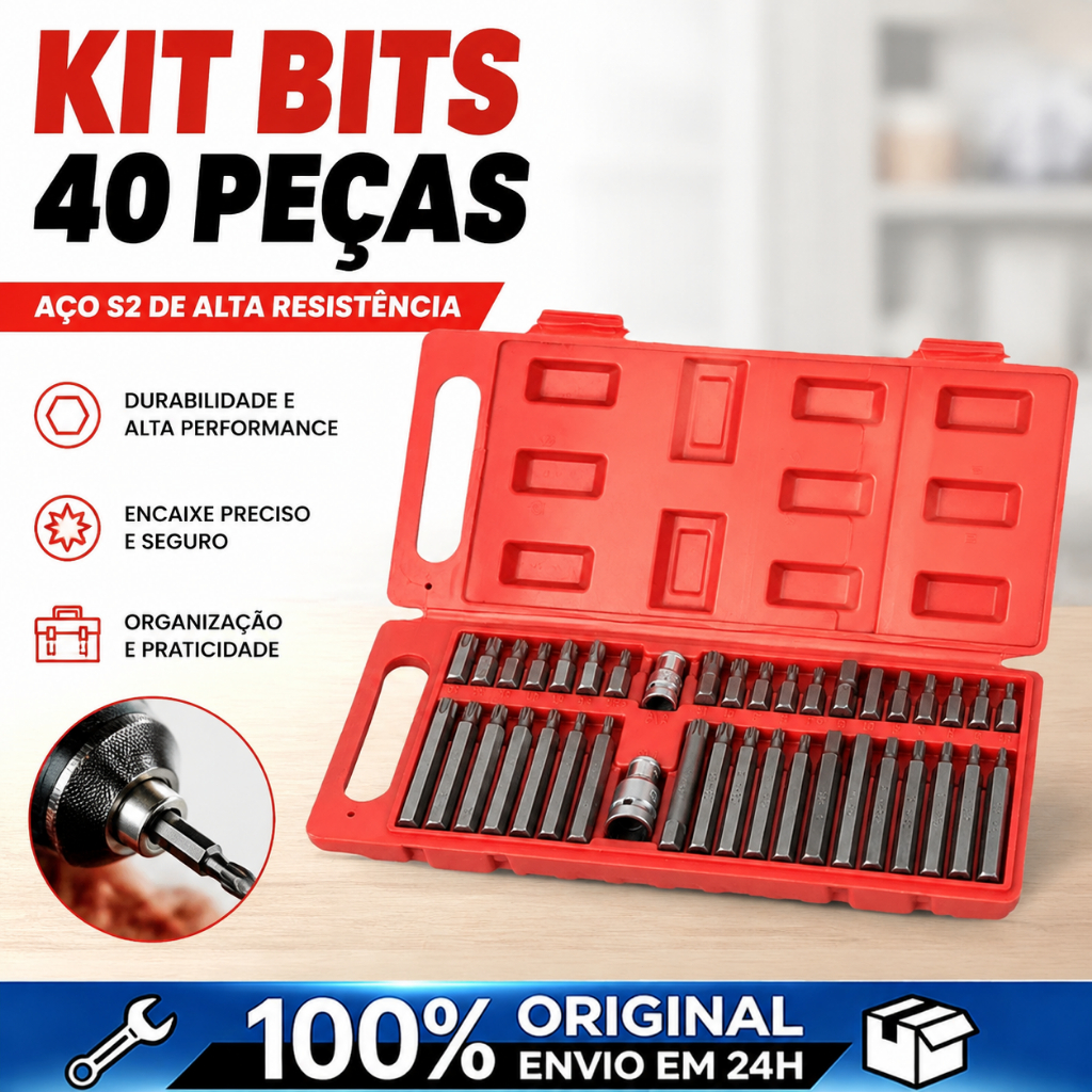 Kit 40 Peças Jogo de Bits Torx e Allen Multidentada com Várias Medidas pontas de bits para conserto de carros