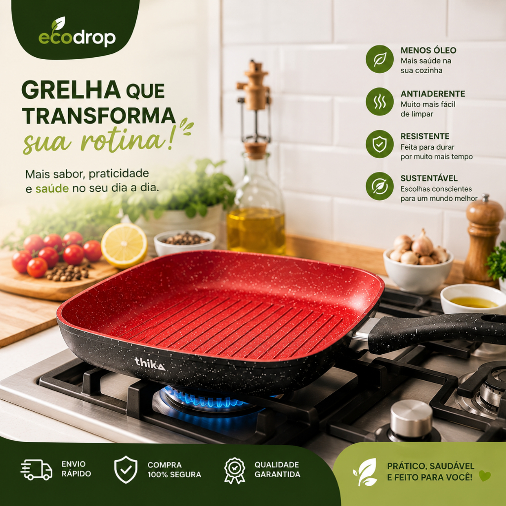 Frigideira Grill Quadrada 24cm Antiaderente Indução qualidade e linha premium