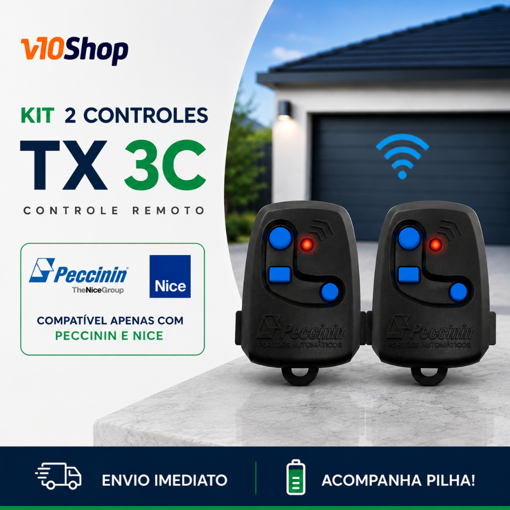 Kit 2 Controle para Portão Tx 3c Preto Peccinin Nice Linear 433 Mhz - V10 Shop