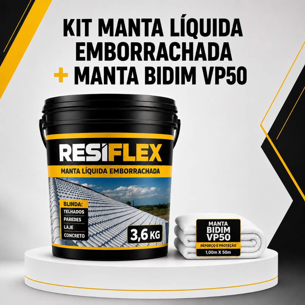 MANTA LÍQUIDA EMBORRACHADA IMPERMEABILIZANTE 3,6KG + BIDIM 10M TELHADO LAJE REFORÇO BIDIM CHUVA