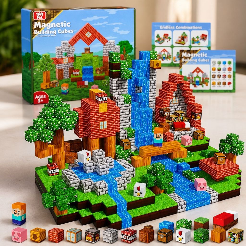 100 Blocos de construção magnéticos-Meu mundo conjunto cubo magnético haste montessori brinquedo sensorial para crianças