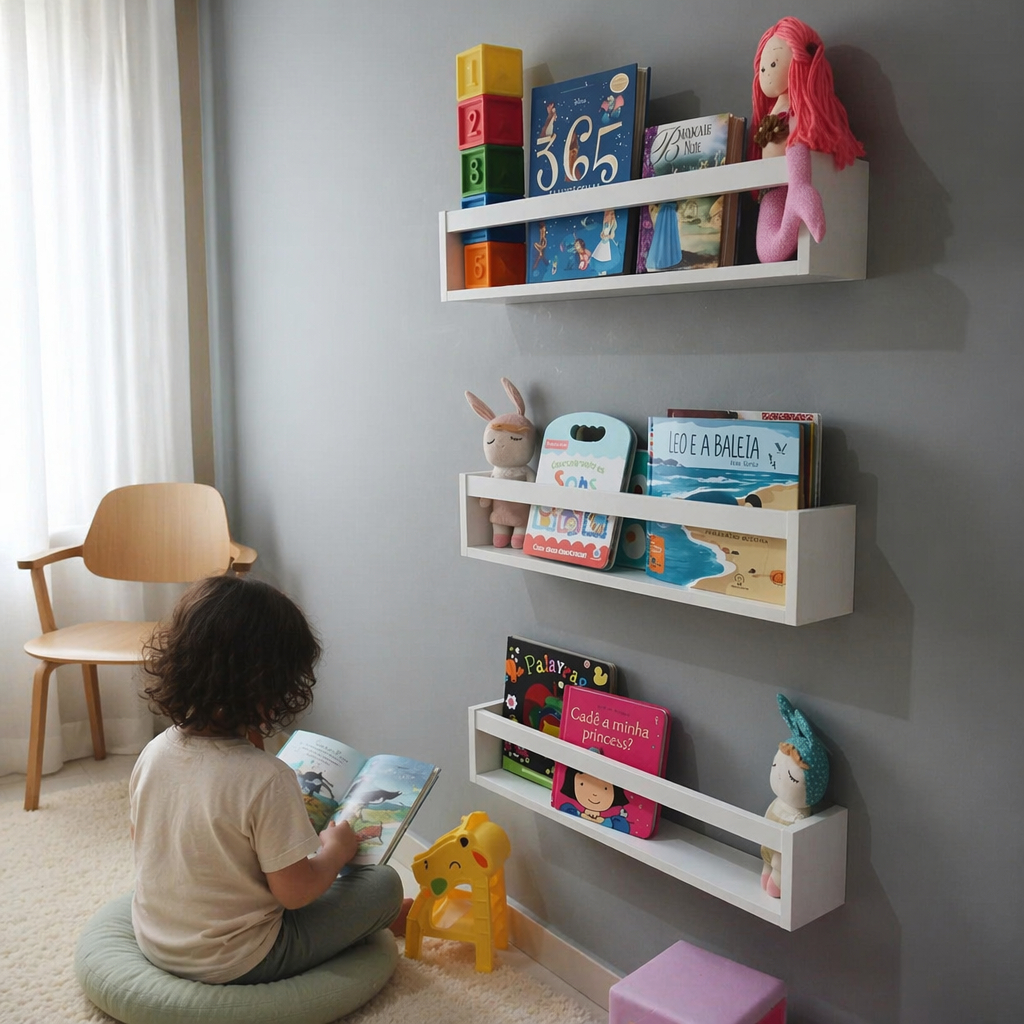 3 Prateleiras 50cm Decoração Branco Mdf Livro Revista Infantil Envio Montado